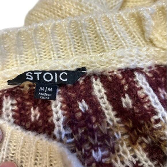 STOIC Cream and Burgandy Fairisle Nordic Oversized Sweater Women's MEDIUM - Picture 2 of 8